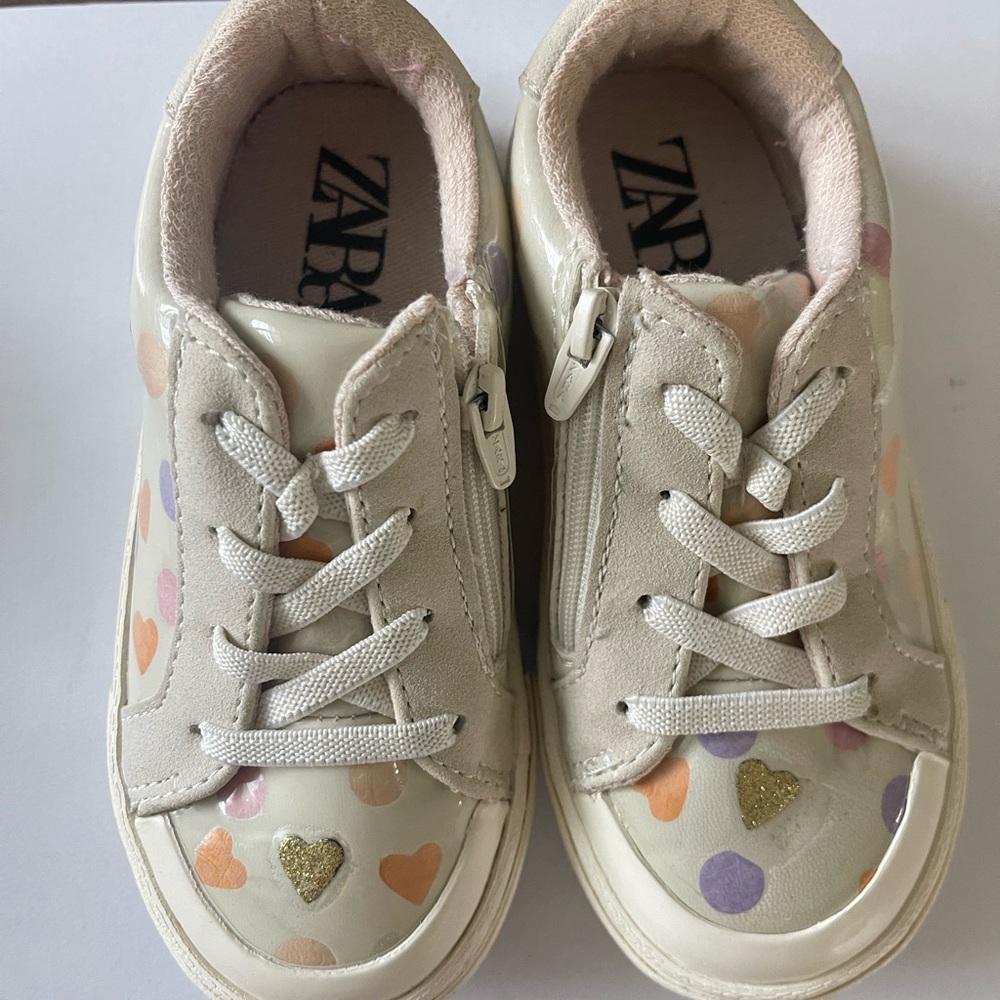 Zara Kids' Heart Pattern Sneakers - Cream and Multicolor
